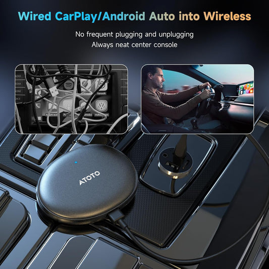 Wireless Carplay Adapter Android Auto - Smart AI Magic Video Box with Built-In Android Multimedia System, Enjoy Video & Music Apps, Navigation, AI Voice, Plug & Play for Factory Wired Carplay Car