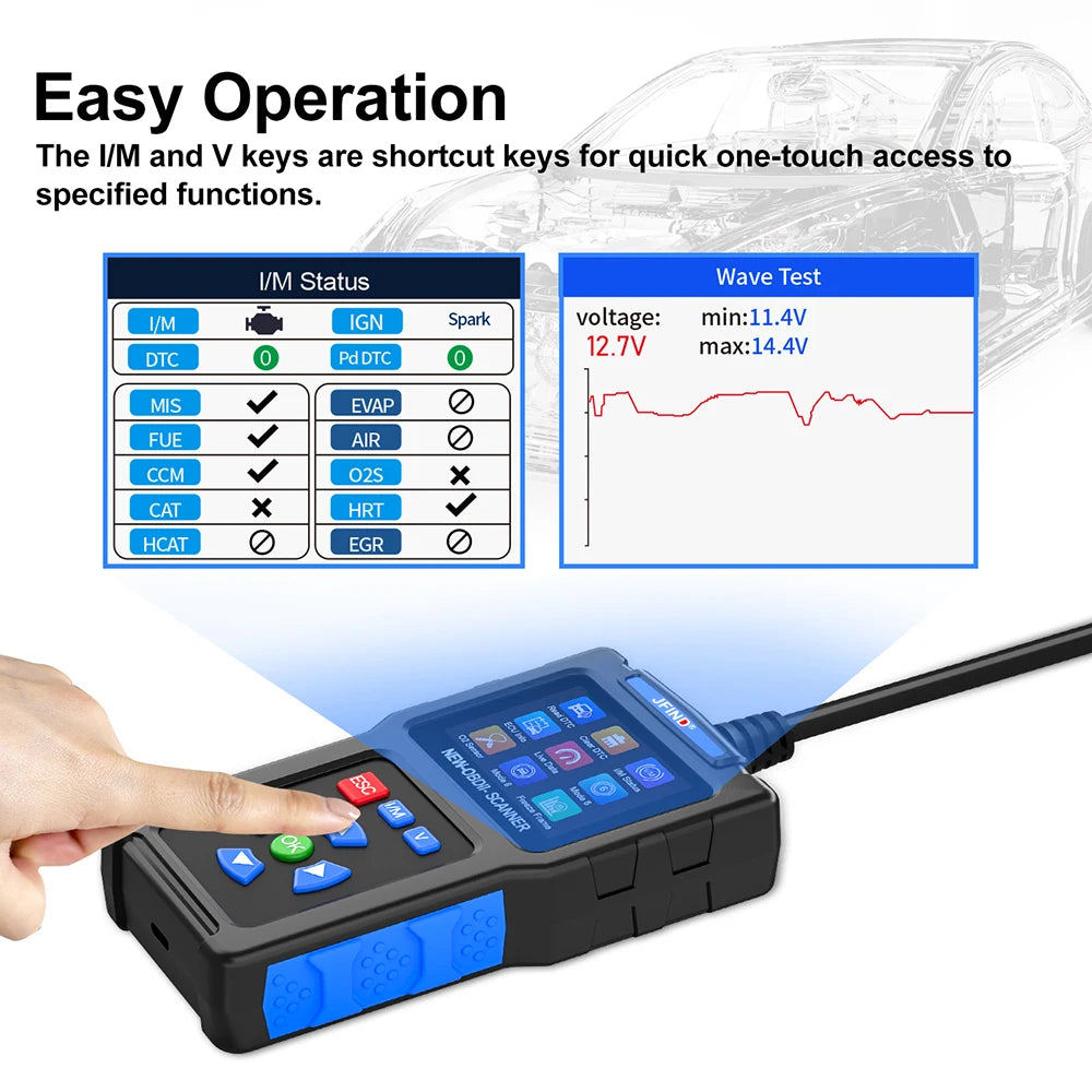 OBD2 Scanner JF700 Code Reader Diagnostics Tool Car Fault Code Reader Engine Check OBDII Scanner Battery Voltage Tester I/M