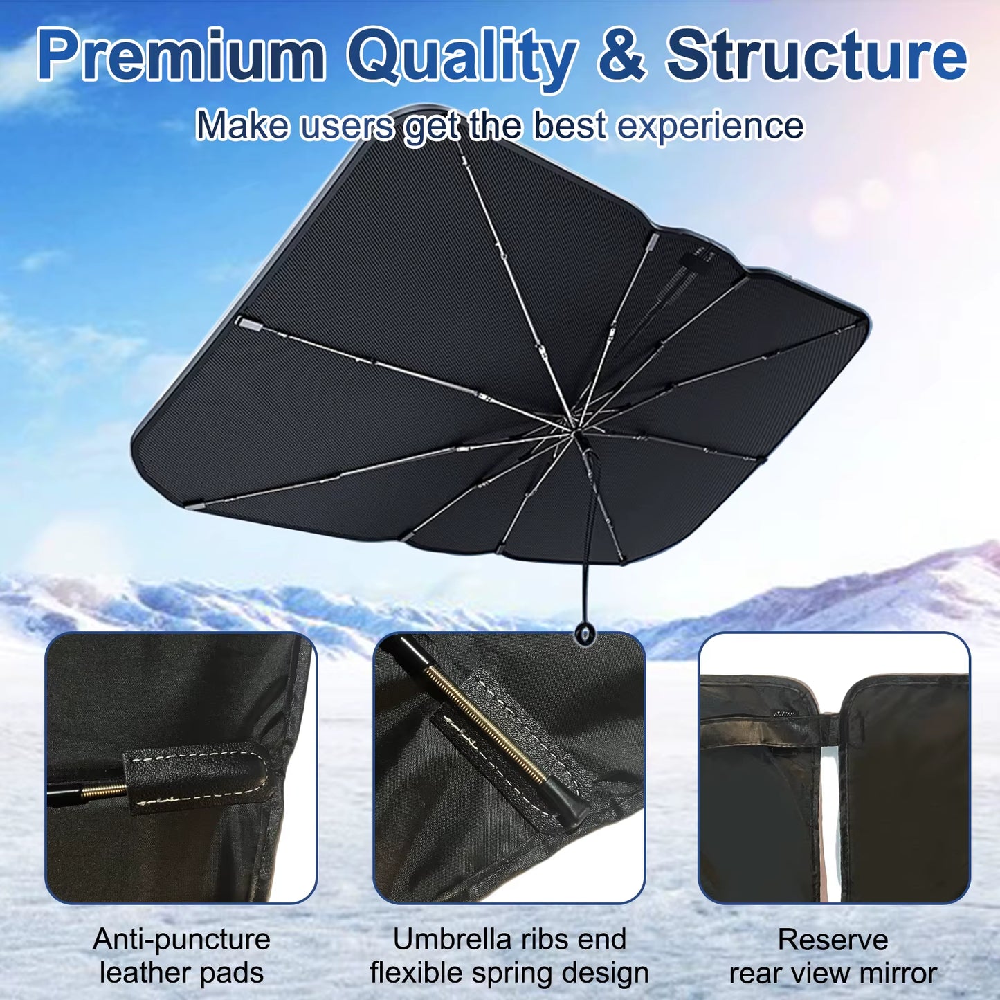High Quality Upgraded Car Windshield Sunshades Umbrella Foldable W/ Pull Ring Auto Front Window Cover for UV Ray Block