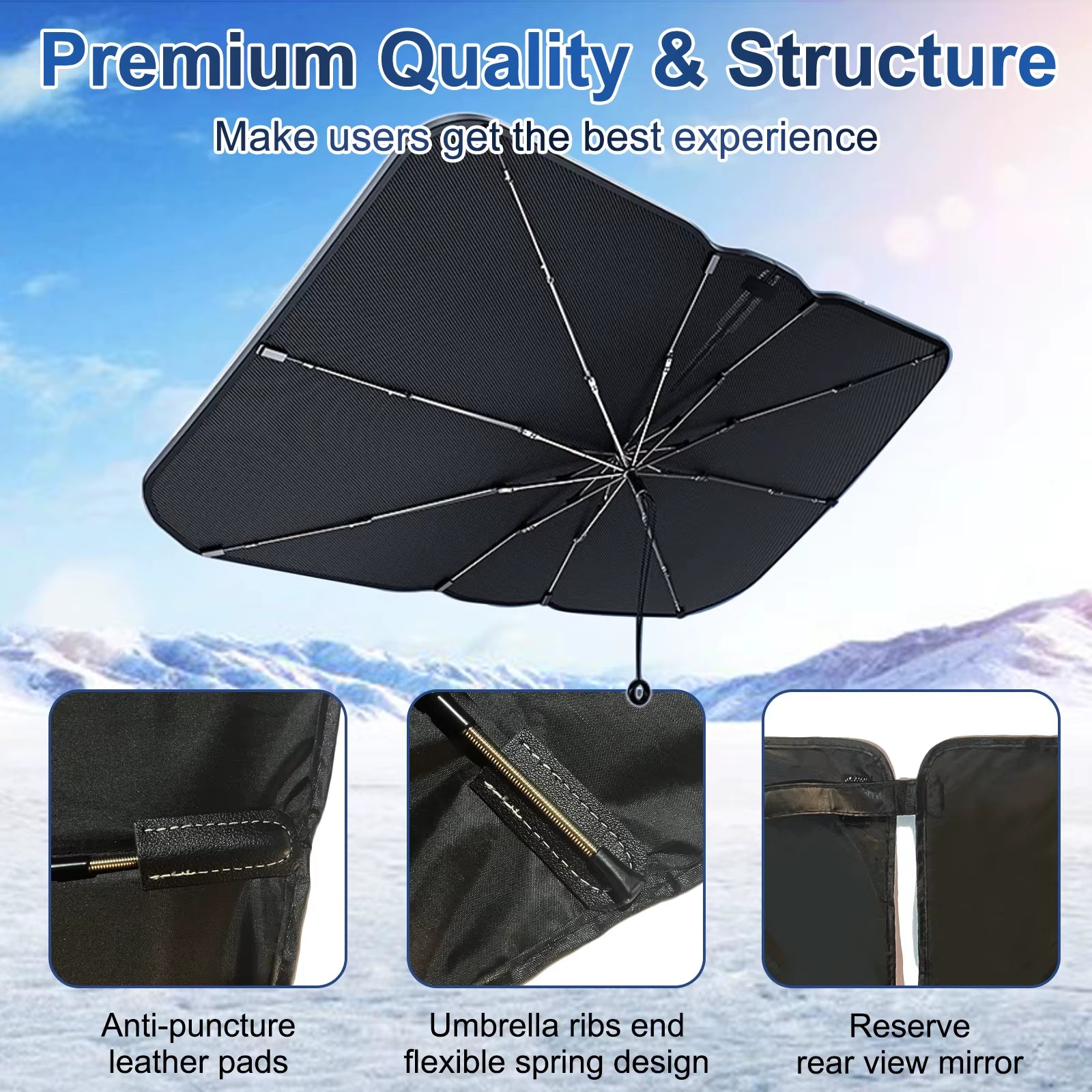 High Quality Upgraded Car Windshield Sunshades Umbrella Foldable W/ Pull Ring Auto Front Window Cover for UV Ray Block