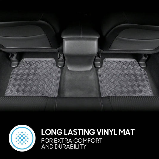 Universal Four-Piece Car Floor Mats. Bright Chrome Finish, Easy to Clean and Dry. Provides Full Coverage. Car Mats Floor