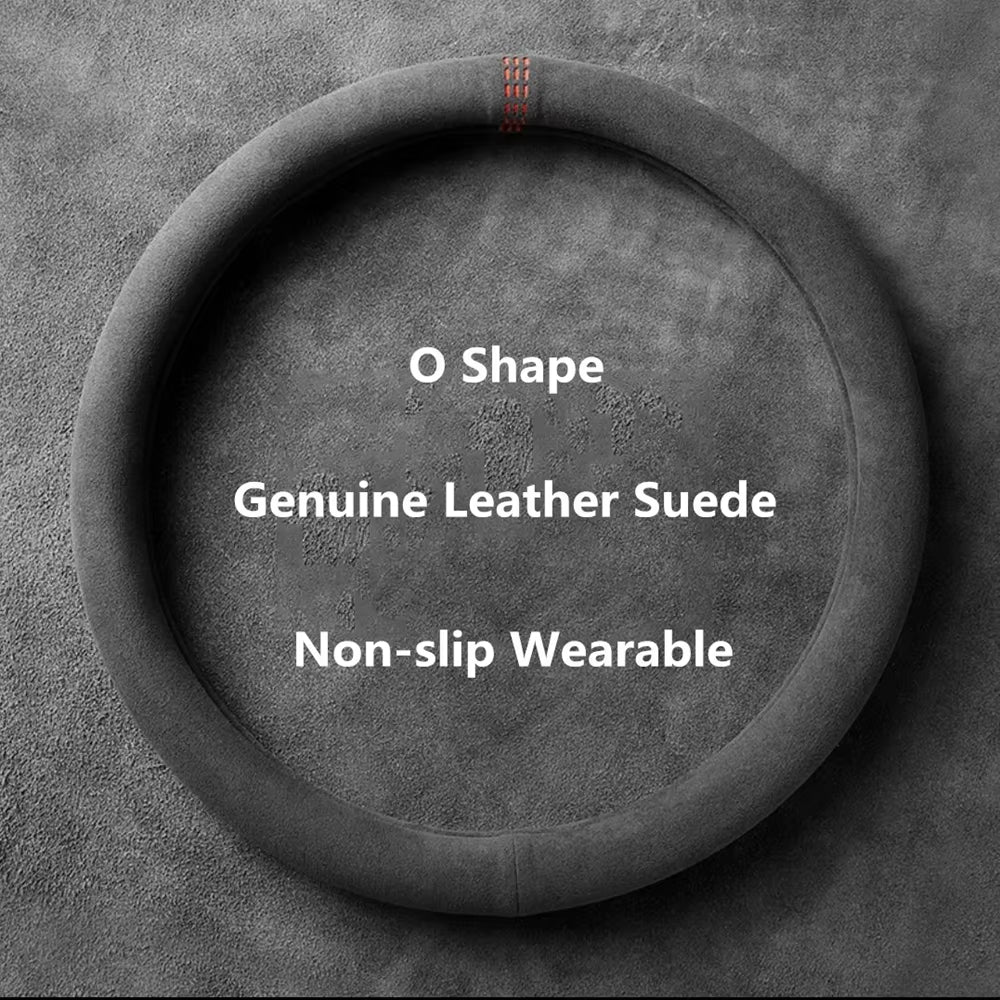 Car Steering Wheel Covers Cowhide Suede Steering Wheel Cover Wrap Universal 37-38Cm Breathable Steering Covers Car Accessories