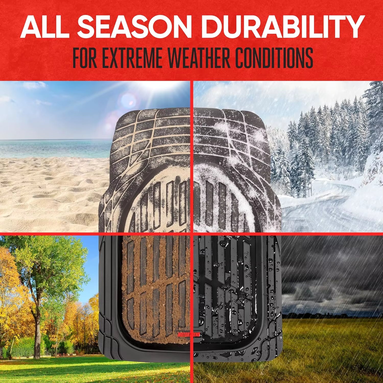 Motor Trend Flextough Floor Mats for Cars, Deep Dish All-Weather Mats, Waterproof Trim-To Fit Automotive Floor Mats for Cars