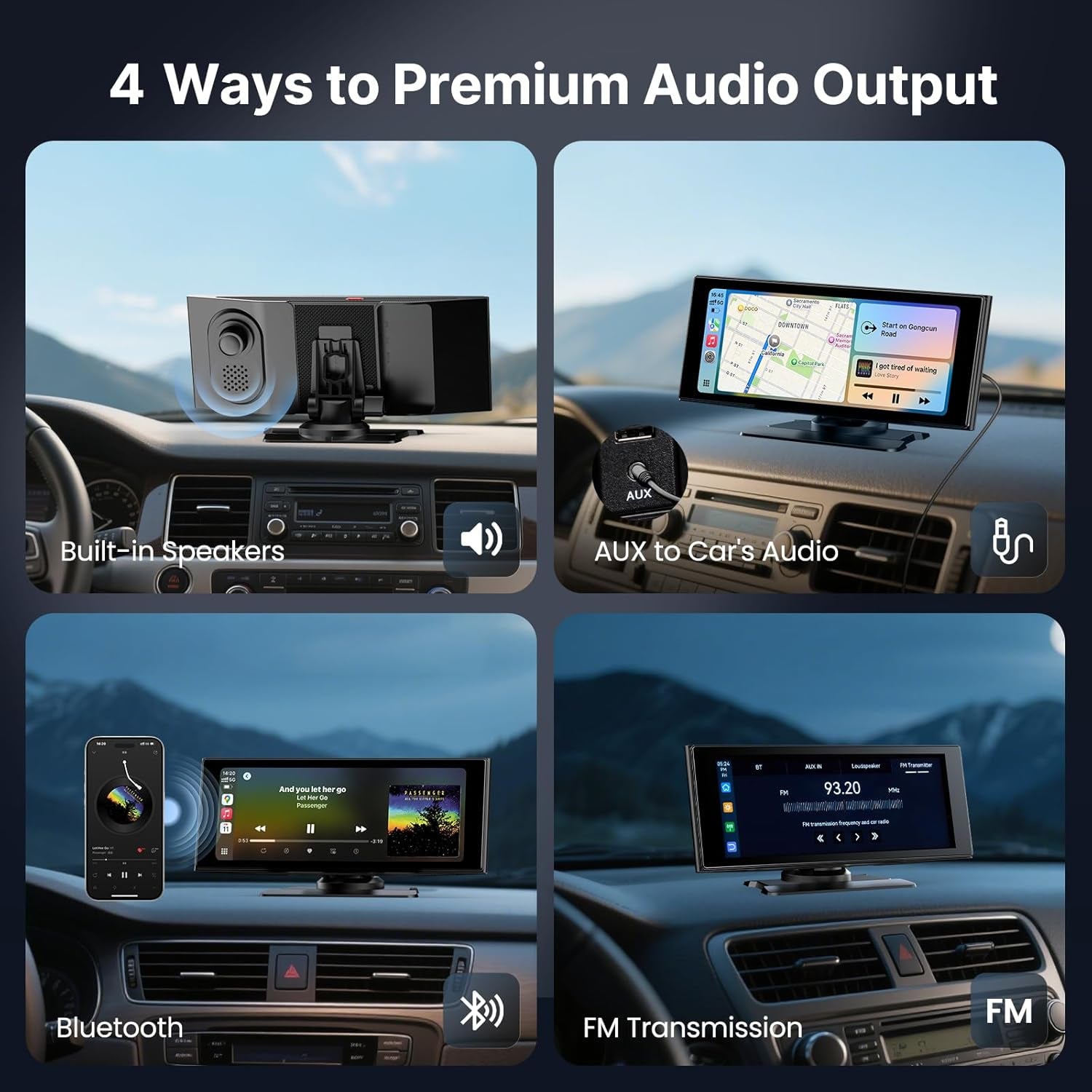 Wireless Car Play Screen, 10.26'' Monitor with Apple Carplay & Android Auto, 4K Dash Cam 64G, 1080P Backup Camera, Portable Smart Touch Tablet Stereo Multimedia Dashboard, Bluetooth/Fm/Gps/Aux