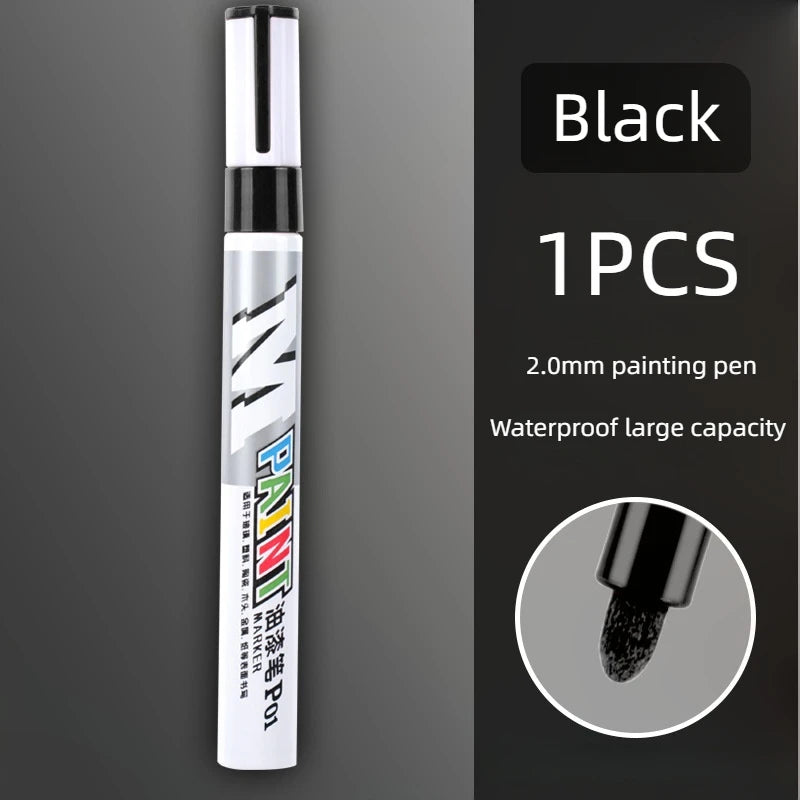 Car Paint Scratches Repair Brush Pen Waterproof Water Paint Marker Pen Car Tire Tread Care Automotive Black White Red Silver