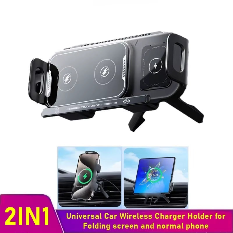Car Phone Holder Wireless Charger Touch Control Stand for Samsung Galaxy Fold 6 5 4 Z Flip Iphone 16 15 14 13 Pro Max