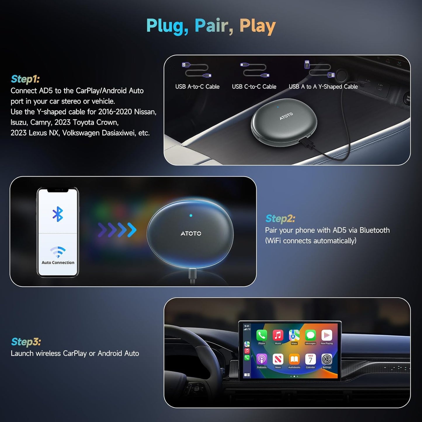 Wireless Carplay Adapter Android Auto - Smart AI Magic Video Box with Built-In Android Multimedia System, Enjoy Video & Music Apps, Navigation, AI Voice, Plug & Play for Factory Wired Carplay Car