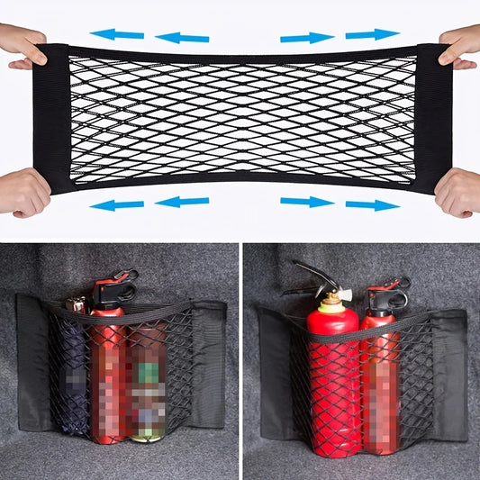 Universal Car Storage Bag Double Mesh Trunk Storage Net, Car Built-In Storage Bag, Car Fire Extinguisher Fixed Net