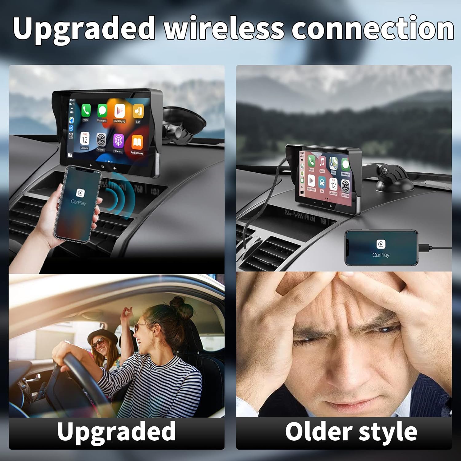 7" HD Double Din Car Stereo,Portable Wireless Touch Screen Apple Carplay and Android Auto Automatic Multimedia Player,Car Stereo with Mirror Link/Usb/Aux/Siri/5.1Bluetooth/Navigation Screen