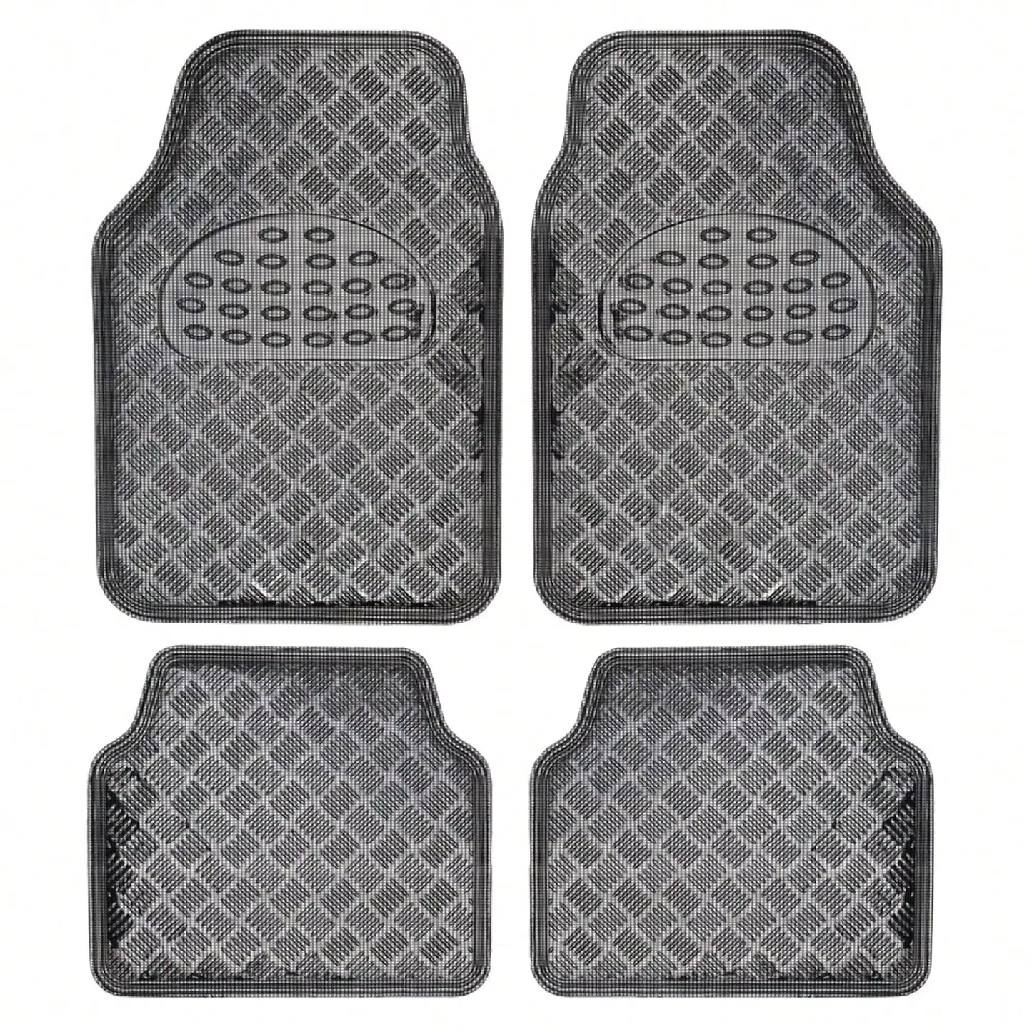 Universal Four-Piece Car Floor Mats. Bright Chrome Finish, Easy to Clean and Dry. Provides Full Coverage. Car Mats Floor