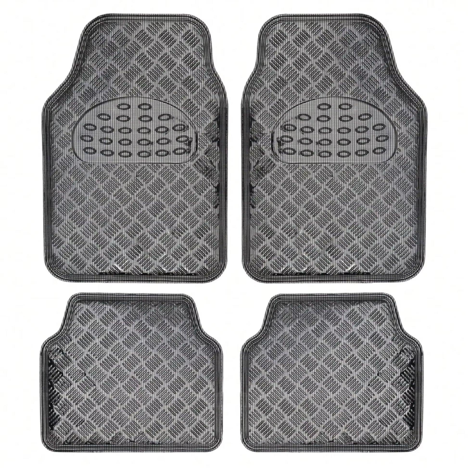 Universal Four-Piece Car Floor Mats. Bright Chrome Finish, Easy to Clean and Dry. Provides Full Coverage. Car Mats Floor