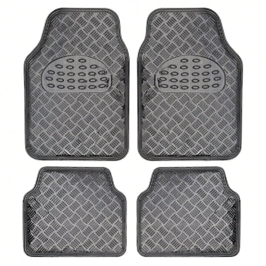 Universal Four-Piece Car Floor Mats. Bright Chrome Finish, Easy to Clean and Dry. Provides Full Coverage. Car Mats Floor