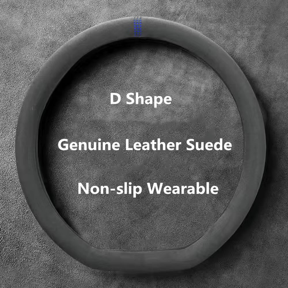 Car Steering Wheel Covers Cowhide Suede Steering Wheel Cover Wrap Universal 37-38Cm Breathable Steering Covers Car Accessories