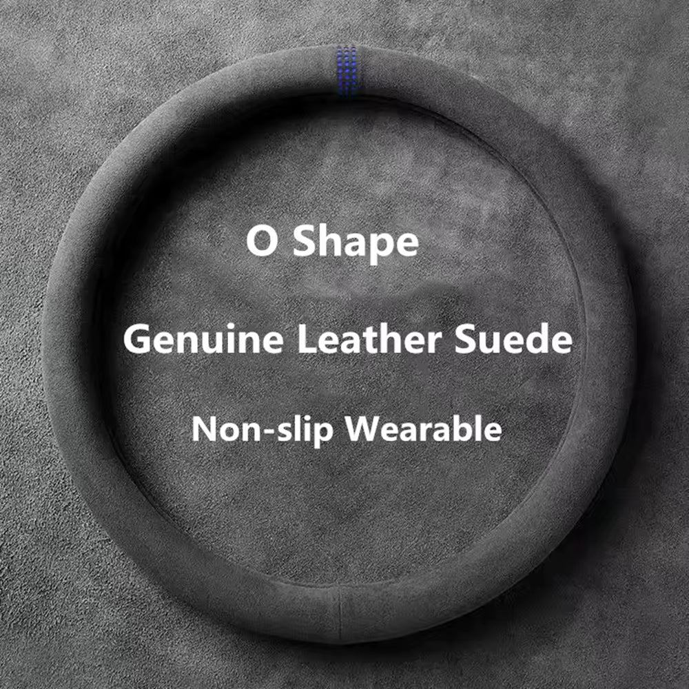 Car Steering Wheel Covers Cowhide Suede Steering Wheel Cover Wrap Universal 37-38Cm Breathable Steering Covers Car Accessories