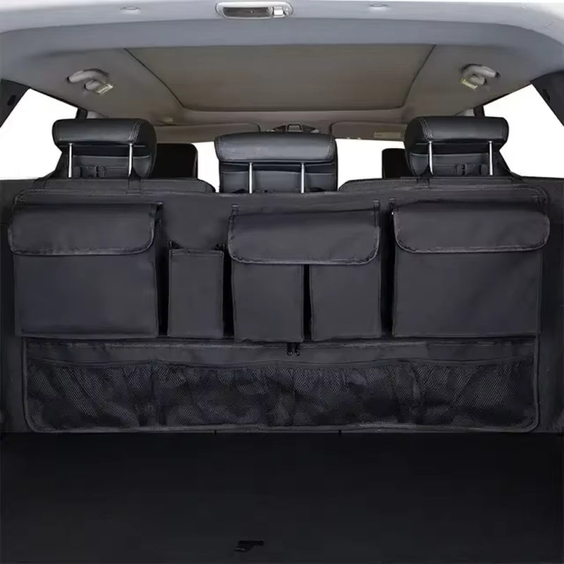 Car Trunk Organizer Rear Seat Back Storage Bag Net High Capacity Hanging Tidying Interior Pouch Auto Accessories Supplies Tools