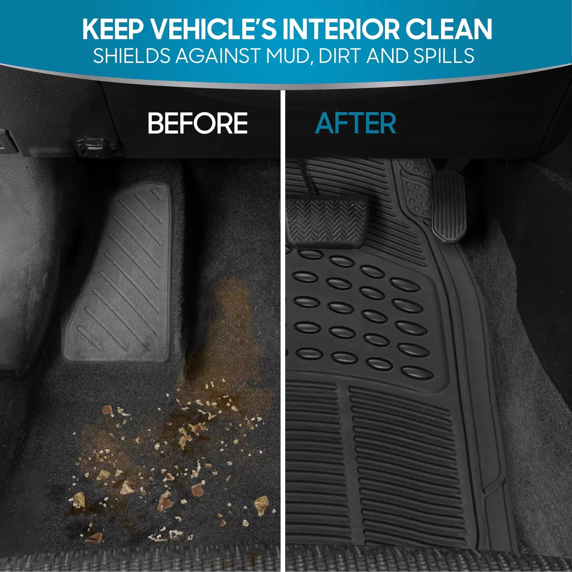 Black Car Floor Mats for Cars, Trucks, and Suvs. Two-Piece, Universal Design, All-Weather Car Floor Mats. Black, Stain-Resistant