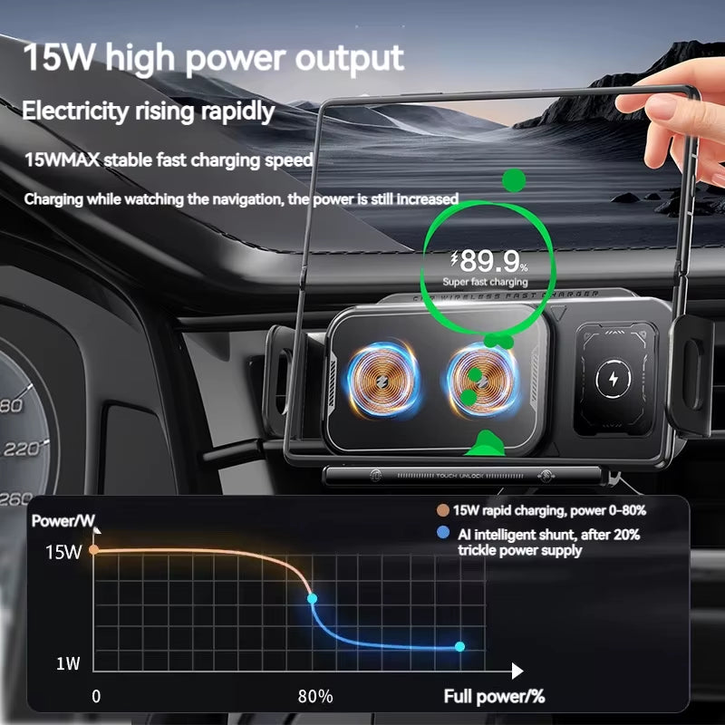 Car Phone Holder Wireless Charger Touch Control Stand for Samsung Galaxy Fold 6 5 4 Z Flip Iphone 16 15 14 13 Pro Max