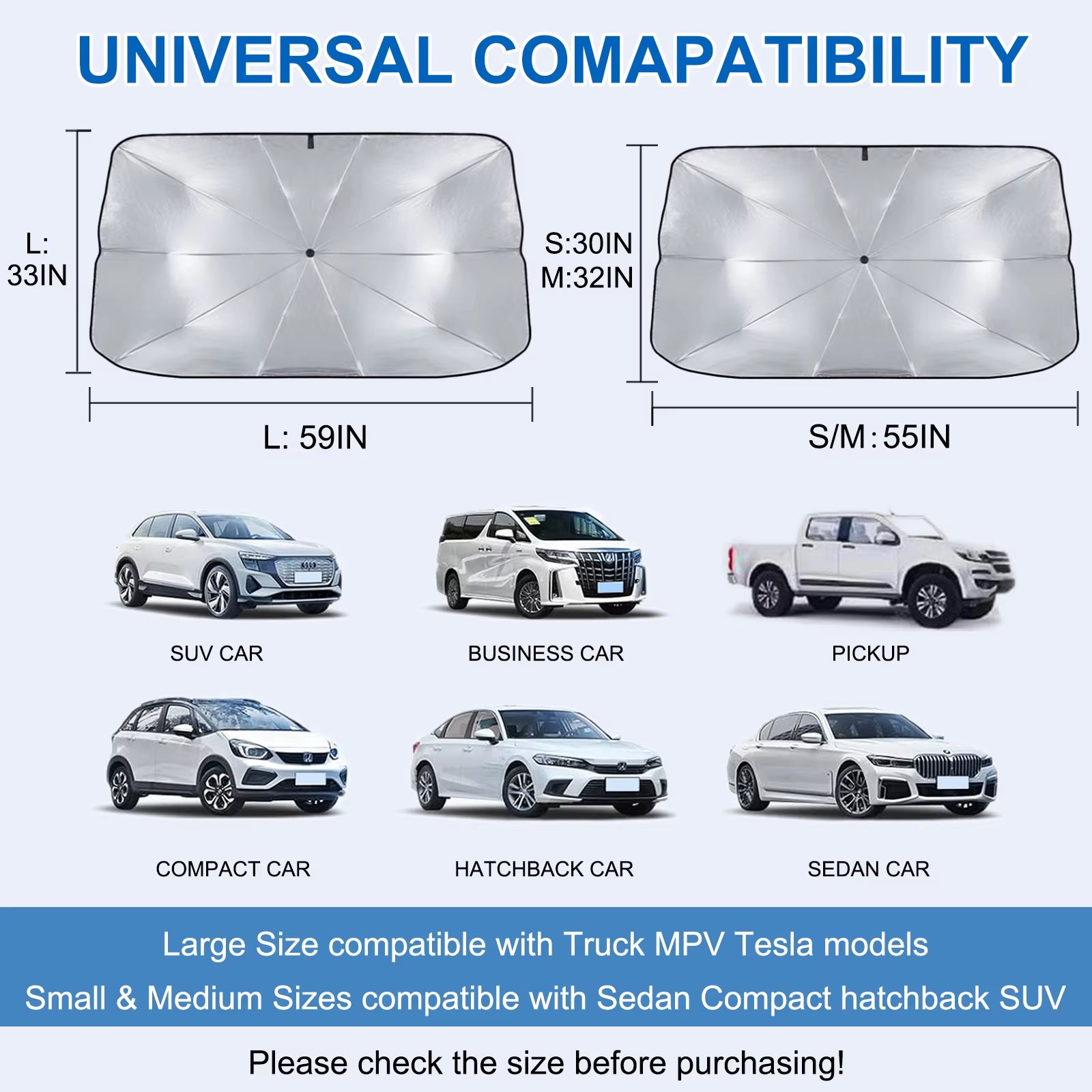 High Quality Upgraded Car Windshield Sunshades Umbrella Foldable W/ Pull Ring Auto Front Window Cover for UV Ray Block