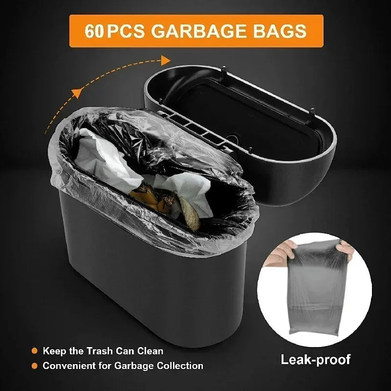 1PC Leak-Proof Mini Car Trash Can with Lid - Includes 60/300 Disposable Bags for Vehicle Interior Waste Management