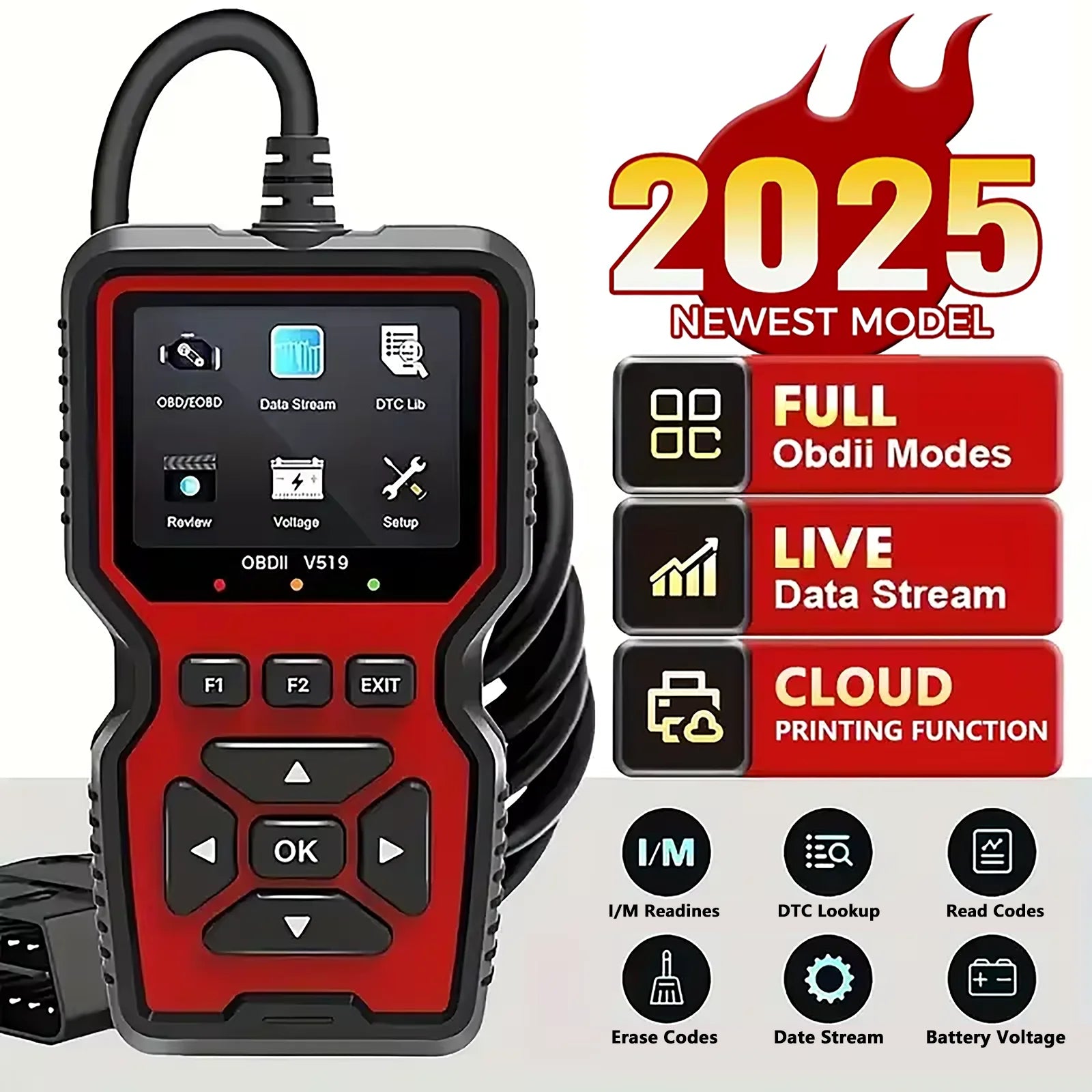 Car OBD2 Scanner Diagnostic Tool V519 Multi-Language OBDII Car Voltage Tester Engine Fault Code Scanner Car Code Reader