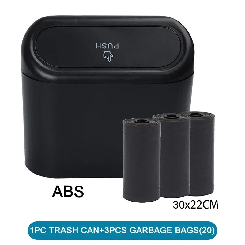 1PC Leak-Proof Mini Car Trash Can with Lid - Includes 60/300 Disposable Bags for Vehicle Interior Waste Management