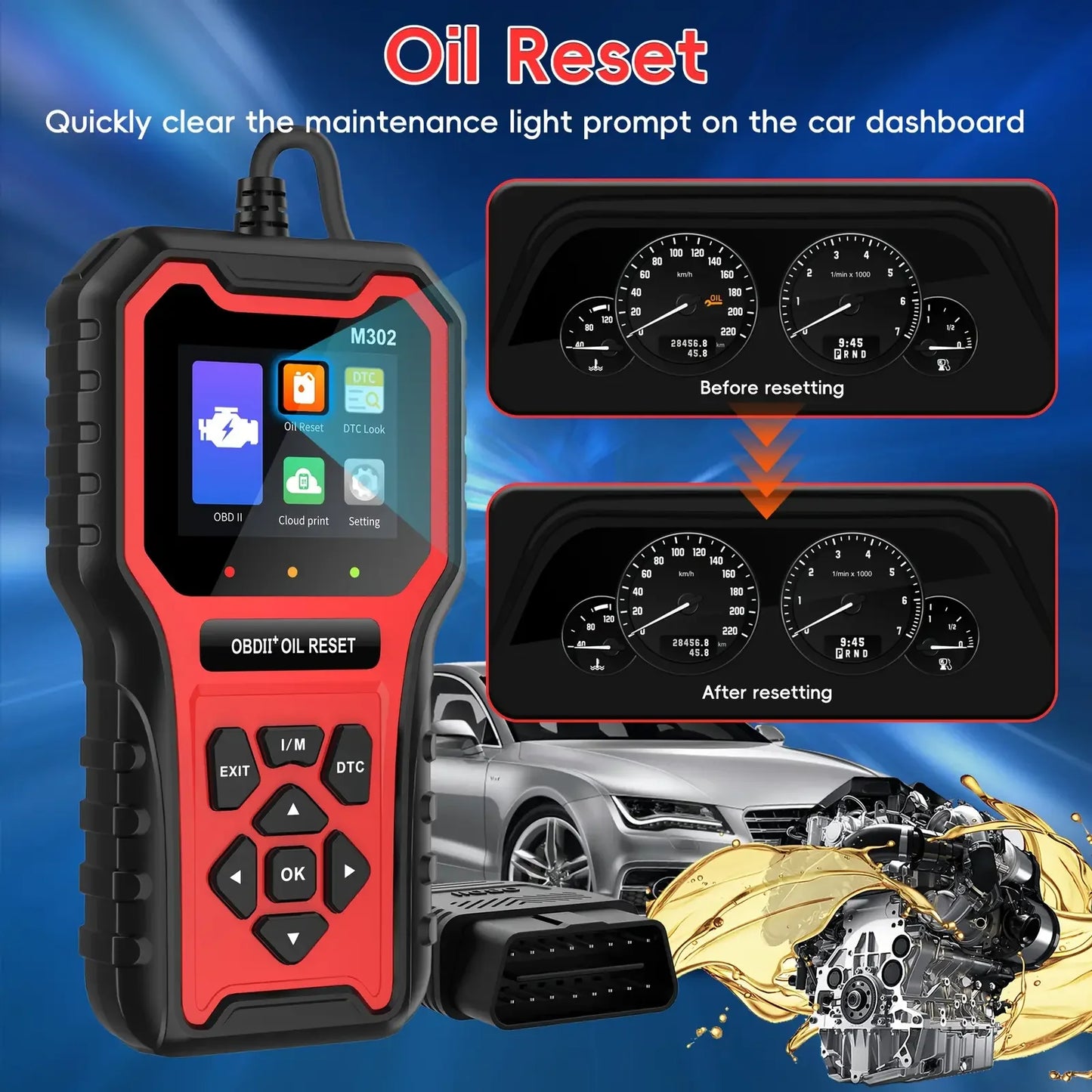 Car Code Reader OBD2 Scanner Diagnostic Tool M302 Professional OBDII Scanner+Oil Reset with OBDII Live Data Check Engine Light