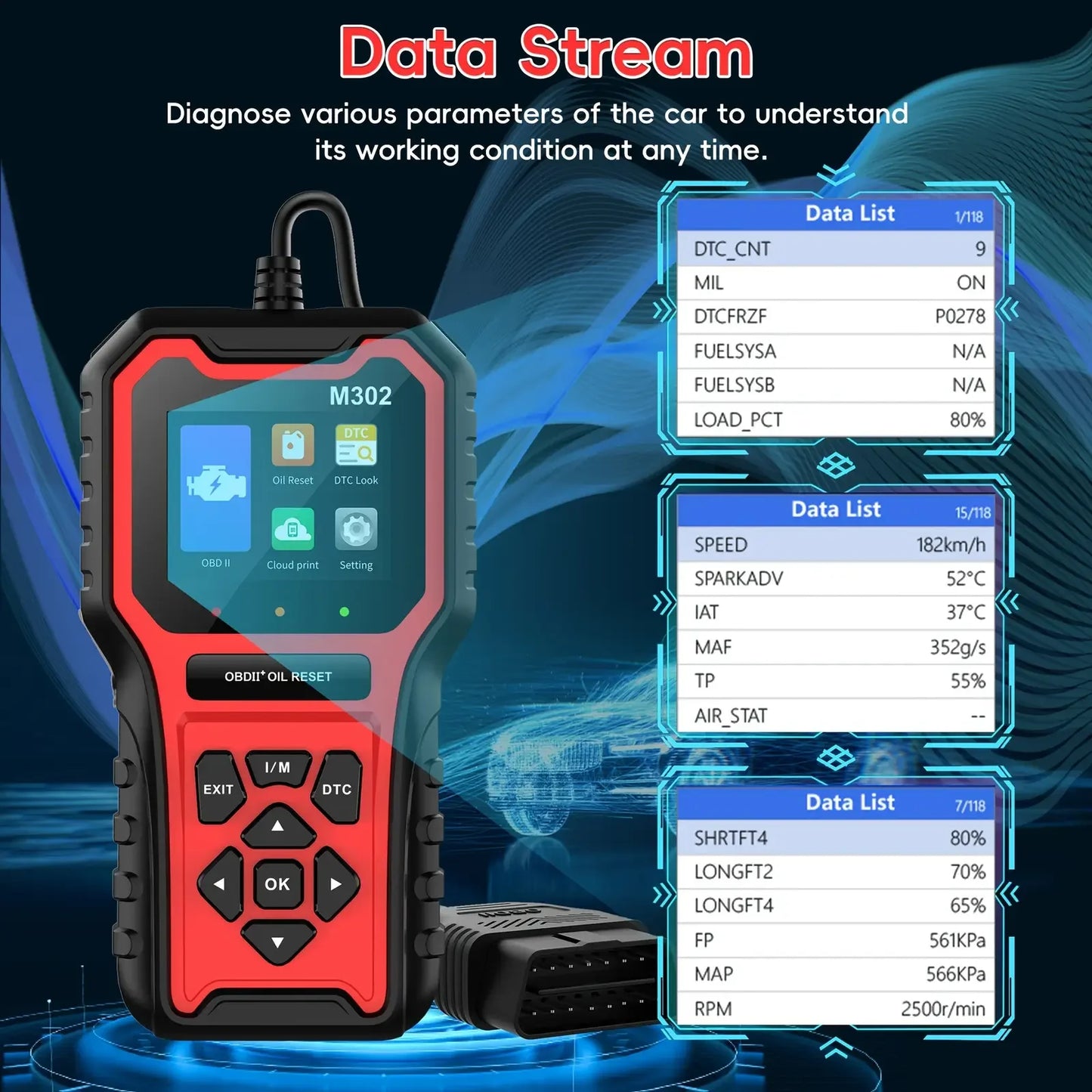 Car Code Reader OBD2 Scanner Diagnostic Tool M302 Professional OBDII Scanner+Oil Reset with OBDII Live Data Check Engine Light