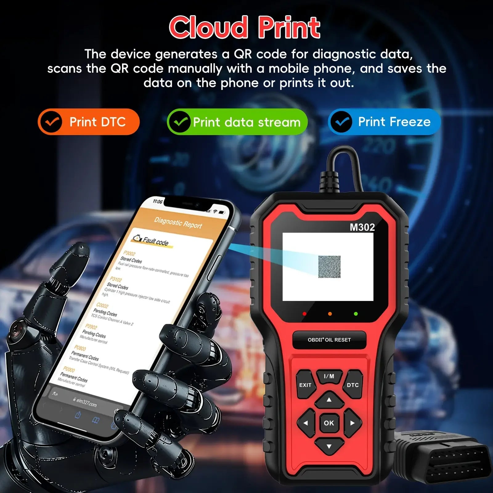 Car Code Reader OBD2 Scanner Diagnostic Tool M302 Professional OBDII Scanner+Oil Reset with OBDII Live Data Check Engine Light