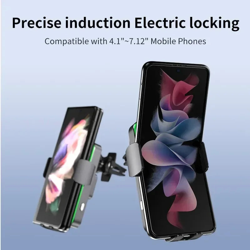 VIKEFON Dual Coil Car Wireless Charger for Samsung Galaxy Z Flip 5 4 3S22 Iphone Auto Clamp Fast Car Charging Phone Mount Holder