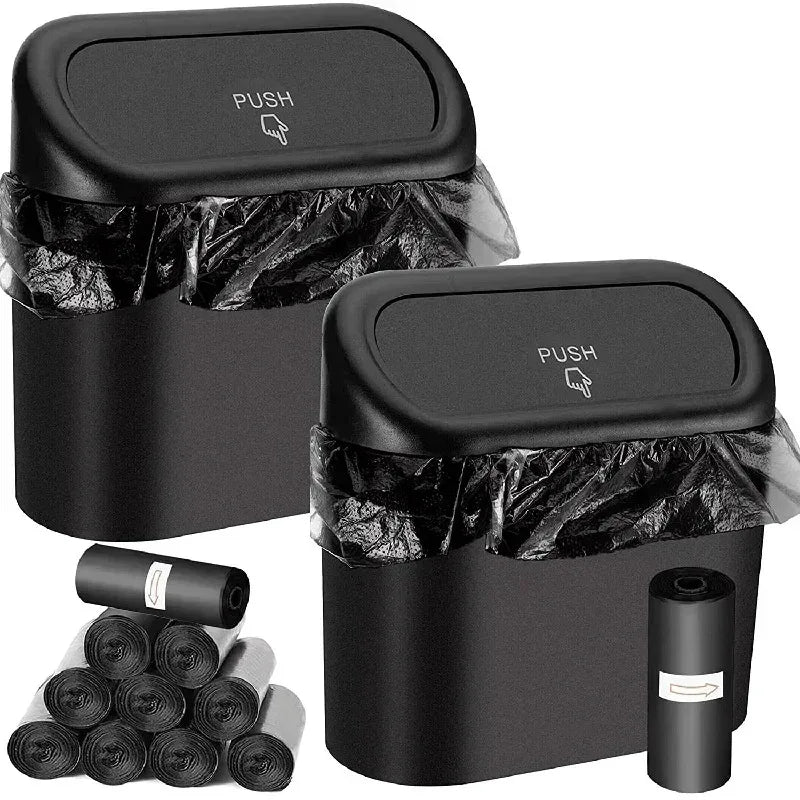 1PC Leak-Proof Mini Car Trash Can with Lid - Includes 60/300 Disposable Bags for Vehicle Interior Waste Management