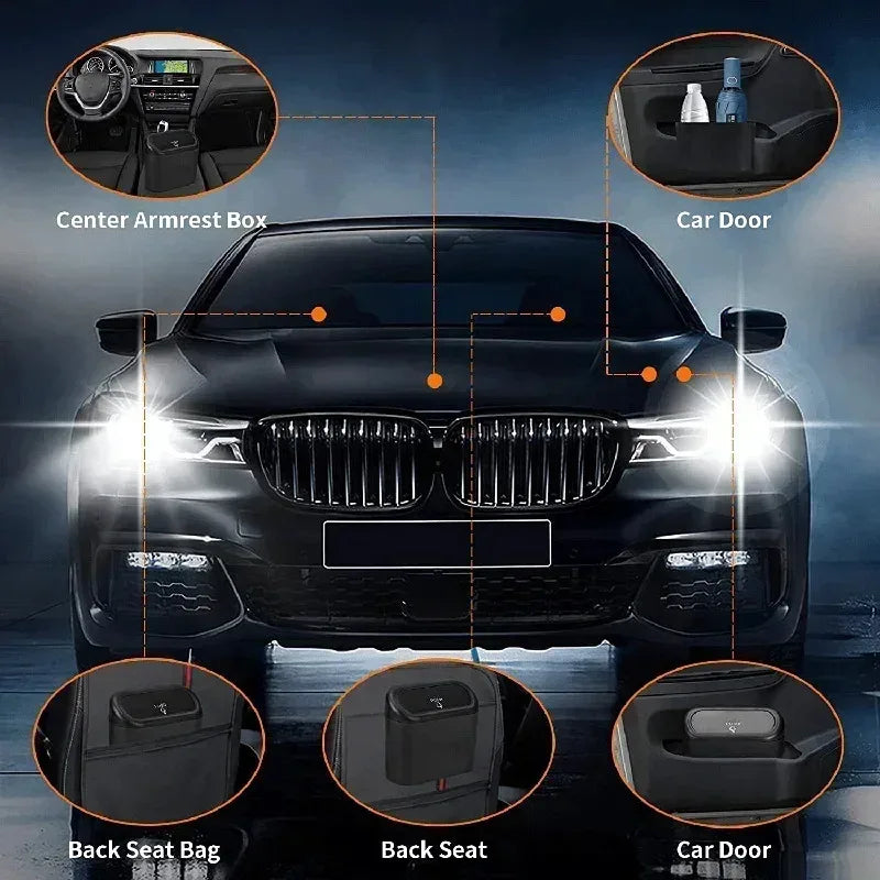 1PC Leak-Proof Mini Car Trash Can with Lid - Includes 60/300 Disposable Bags for Vehicle Interior Waste Management