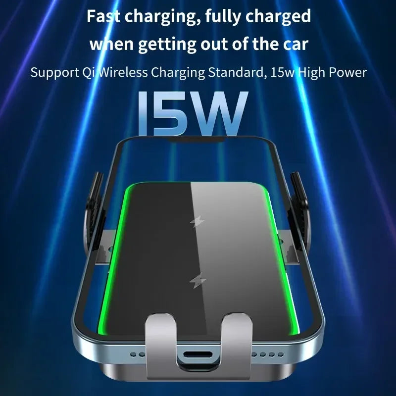 VIKEFON Dual Coil Car Wireless Charger for Samsung Galaxy Z Flip 5 4 3S22 Iphone Auto Clamp Fast Car Charging Phone Mount Holder