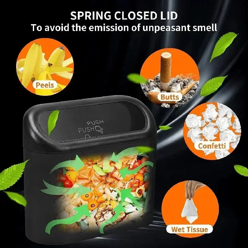 1PC Leak-Proof Mini Car Trash Can with Lid - Includes 60/300 Disposable Bags for Vehicle Interior Waste Management