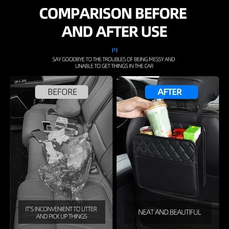 2024 Multi-Functional Car Seat Storage Bag Leather Storage Bag Garbage Bag Storage Bag Portable Trash Can for Most Models