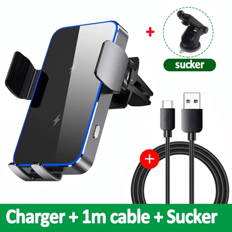 VIKEFON Dual Coil Car Wireless Charger for Samsung Galaxy Z Flip 5 4 3S22 Iphone Auto Clamp Fast Car Charging Phone Mount Holder