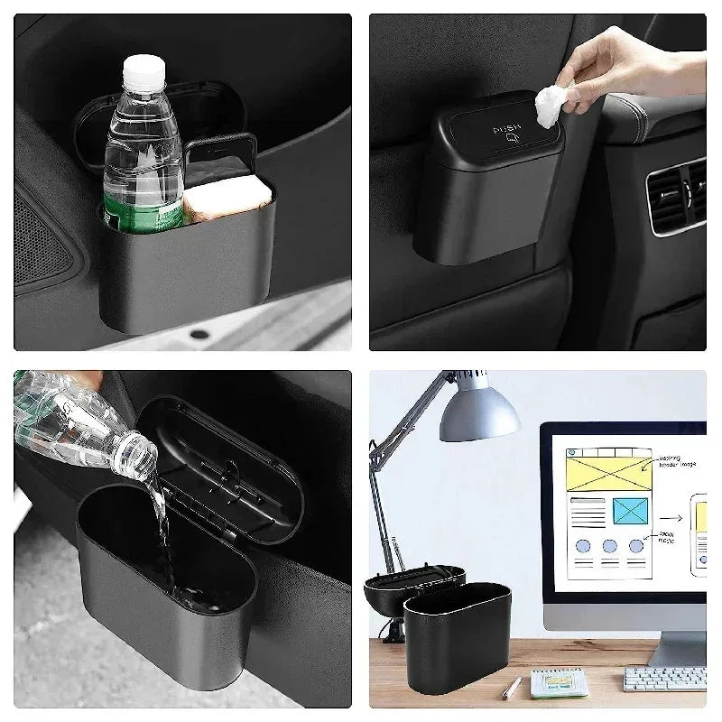 1PC Leak-Proof Mini Car Trash Can with Lid - Includes 60/300 Disposable Bags for Vehicle Interior Waste Management