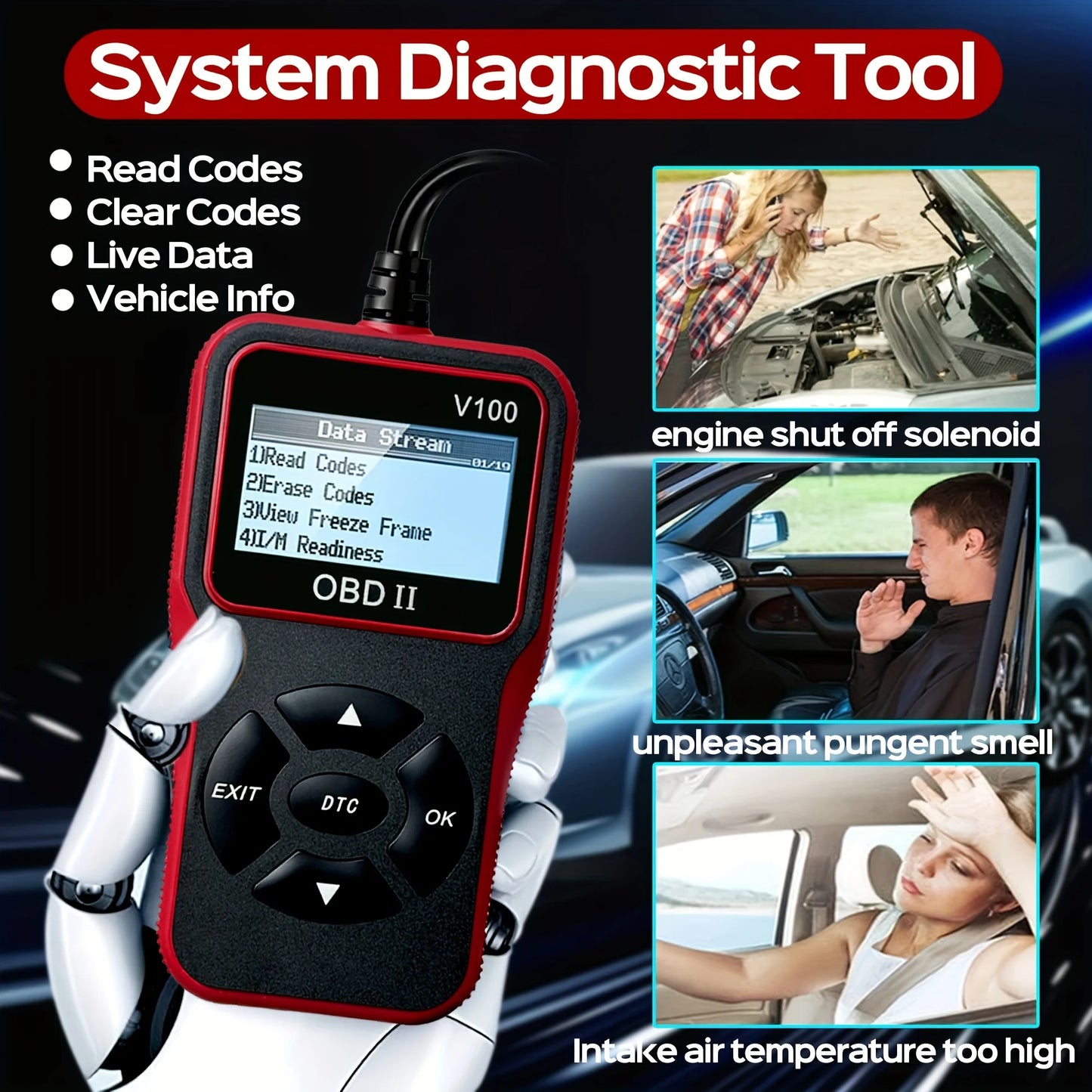 Car OBDII Diagnostic Scanner Code Reader Engine Fault Code Reader Scanner Can Diagnose Scan Tool for All OBD II Protocol Cars