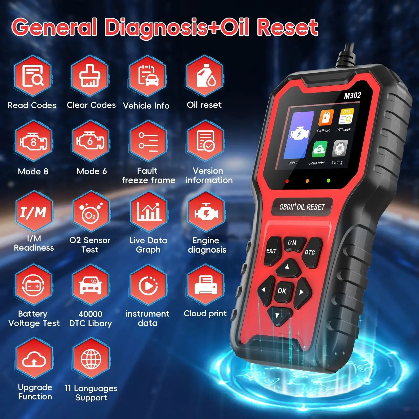 Car Code Reader OBD2 Scanner Diagnostic Tool M302 Professional OBDII Scanner+Oil Reset with OBDII Live Data Check Engine Light