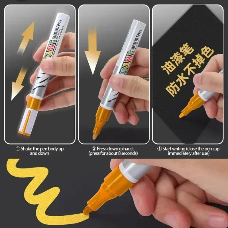 Car Paint Scratches Repair Brush Pen Waterproof Water Paint Marker Pen Car Tire Tread Care Automotive Black White Red Silver