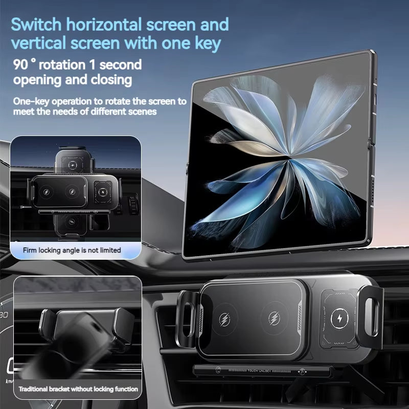 Car Phone Holder Wireless Charger Touch Control Stand for Samsung Galaxy Fold 6 5 4 Z Flip Iphone 16 15 14 13 Pro Max