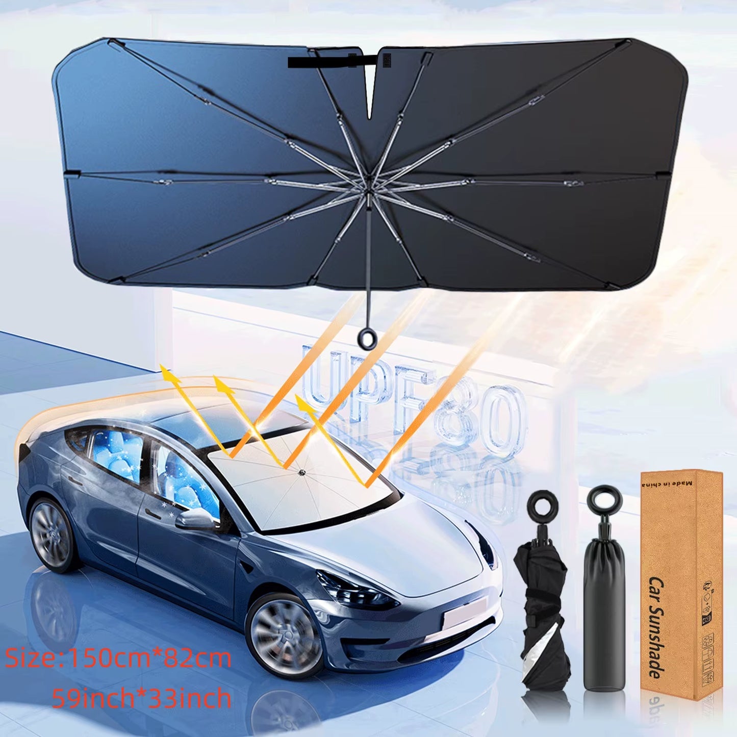 High Quality Upgraded Car Windshield Sunshades Umbrella Foldable W/ Pull Ring Auto Front Window Cover for UV Ray Block