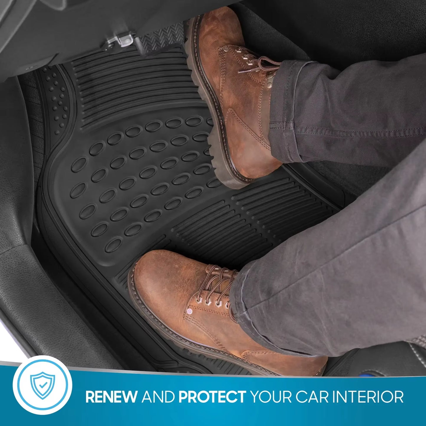 Black Car Floor Mats for Cars, Trucks, and Suvs. Two-Piece, Universal Design, All-Weather Car Floor Mats. Black, Stain-Resistant