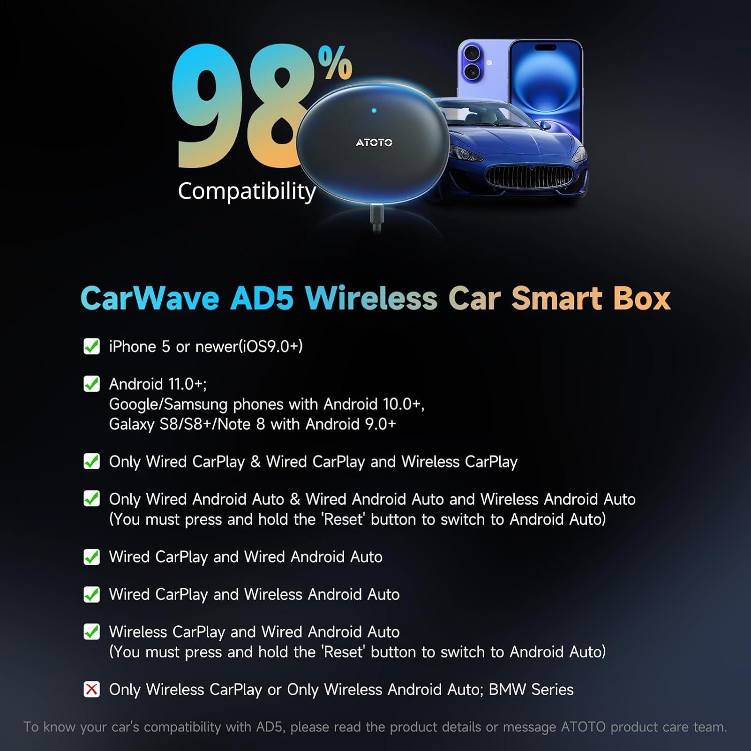Wireless Carplay Adapter Android Auto - Smart AI Magic Video Box with Built-In Android Multimedia System, Enjoy Video & Music Apps, Navigation, AI Voice, Plug & Play for Factory Wired Carplay Car