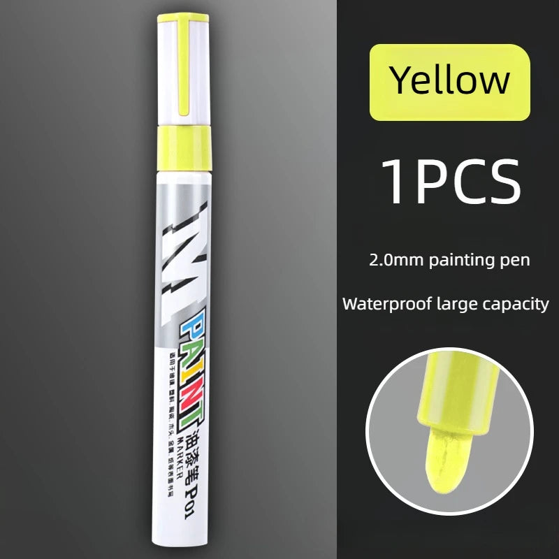 Car Paint Scratches Repair Brush Pen Waterproof Water Paint Marker Pen Car Tire Tread Care Automotive Black White Red Silver